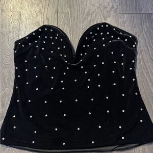 Black Velvet Strapless Top with Silver Studs size large